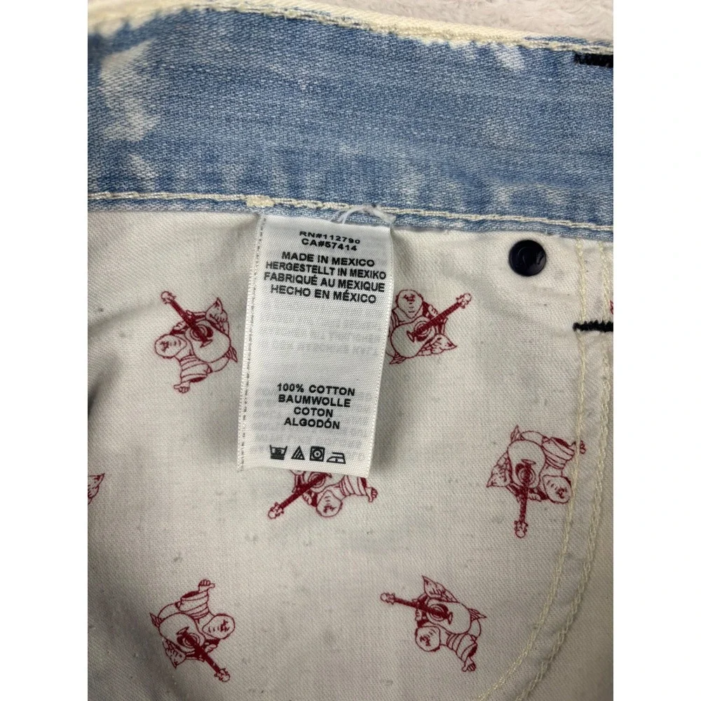 True Religion Mens 34x34 Jeans Skinny Distressed Cloudy Sky Blue Acid Wash Denim